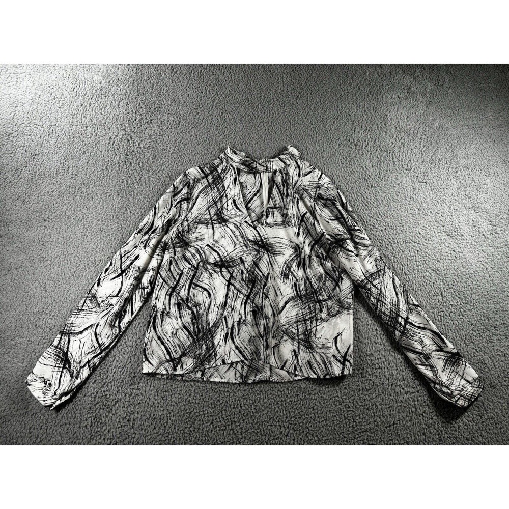 Astr High Neck Keyhole Shirt Women Medium Abstract Artsy Black White Blouse